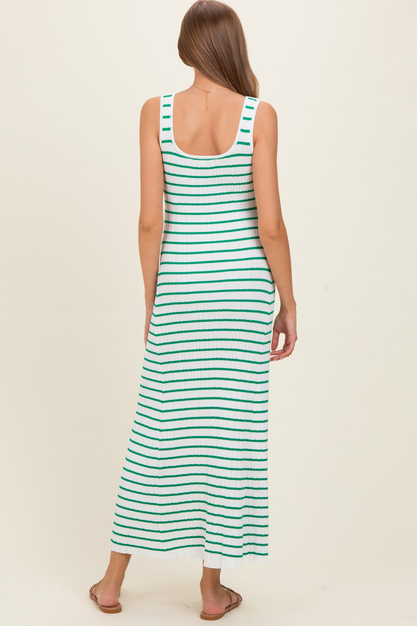 Green Striped Ribbed Sleeveless Maternity Maxi Dress