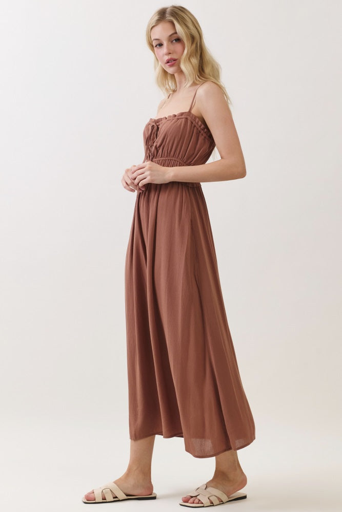 brown smocked maxi dress Brown Smocked Square Neck Maxi Dress
