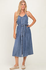 Denim Button Down Maternity Midi Dress