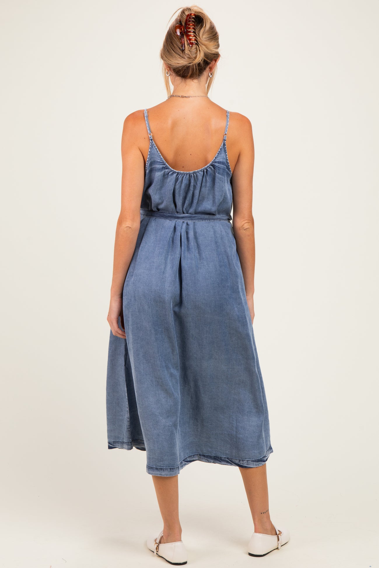 Denim Button Down Maternity Midi Dress