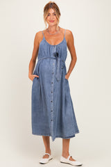 Denim Button Down Maternity Midi Dress