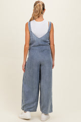 Denim V-Neck Tie Wide Leg Maternity Jumpsuit