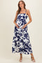 Navy Blue Floral Tiered Maternity Midi Dress