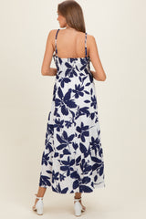 Navy Blue Floral Tiered Maternity Midi Dress
