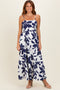 Navy Blue Floral Tiered Midi Dress