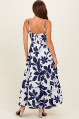 Navy Blue Floral Tiered Midi Dress