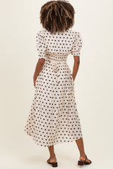 Ecru Polka Dot Smocked Maternity Midi Dress