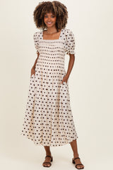 Ecru Polka Dot Smocked Maternity Midi Dress