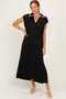 Black Stitch Detail Collared Midi Dress