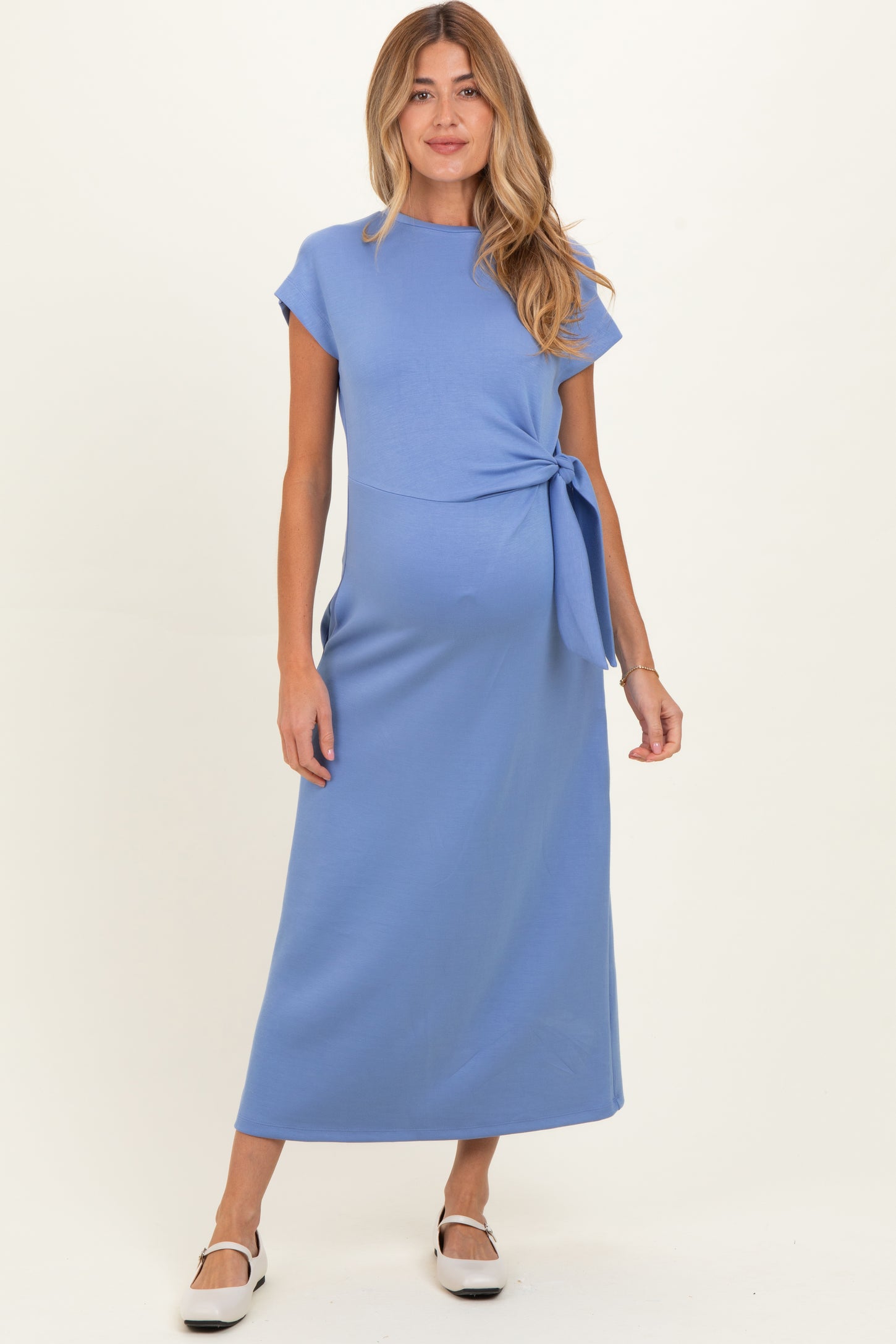 Blue Side Tie Short Sleeve Maternity Midi Dress – PinkBlush Blue Side Tie Short Sleeve Maternity Midi Dress – PinkBlush