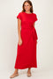 Red Side Tie Short Sleeve Midi Dress