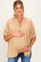 Taupe Textured Stripe Oversized Maternity Blouse