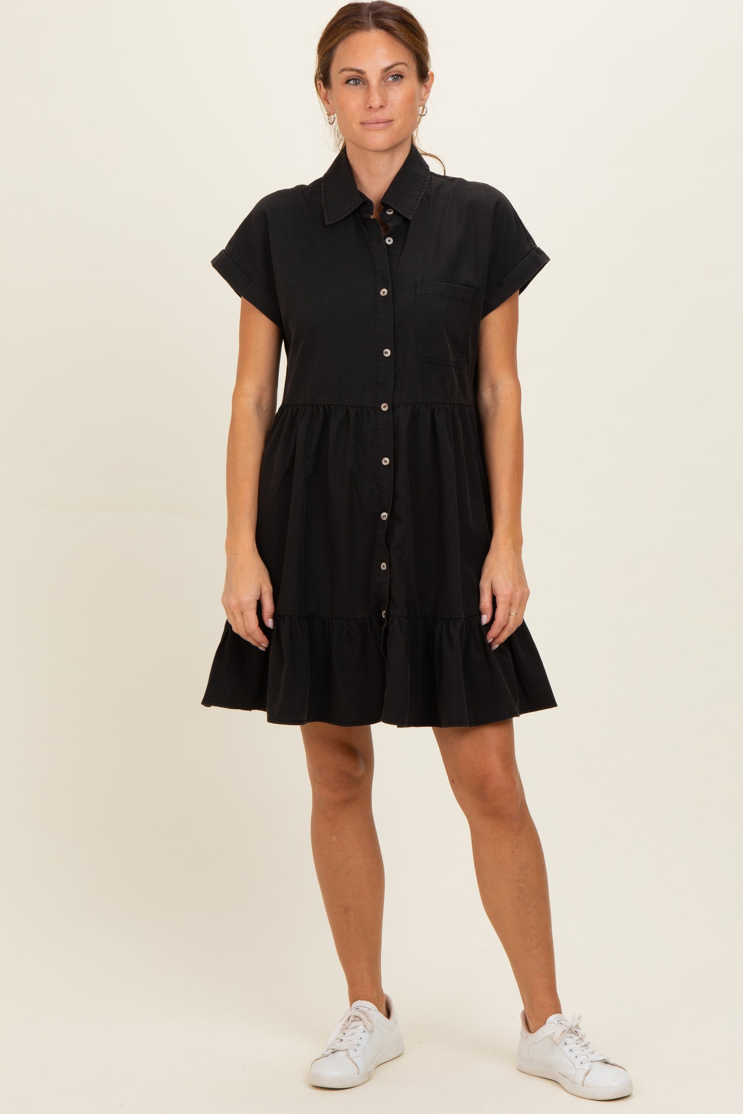Ash Black Button Down Maternity Mini Dress