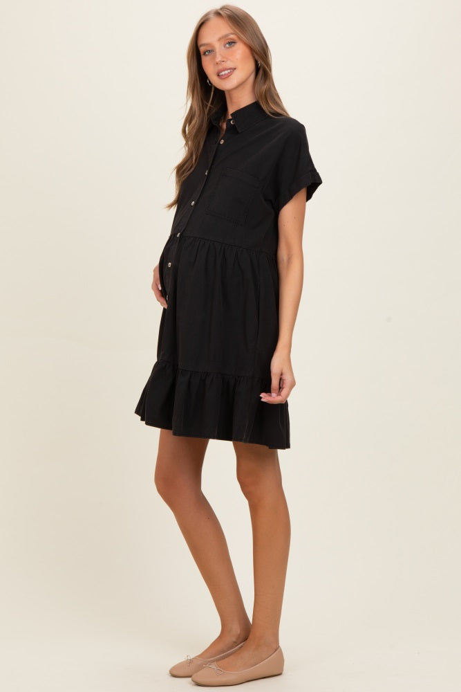 Ash Black Button Down Maternity Mini Dress PinkBlush Ash Black Button Down Maternity Mini Dress PinkBlush