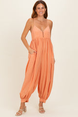 Apricot Mineral Wash Sleeveless V-Neck Maternity Jumpsuit