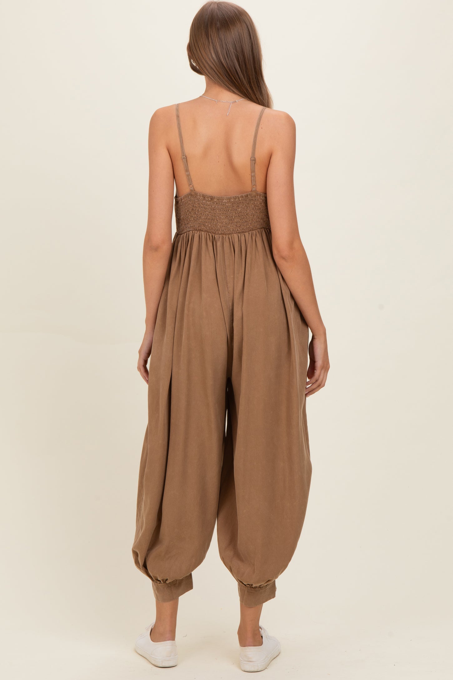 Mushroom Mineral Wash Sleeveless V-Neck Maternity Jumpsuit
