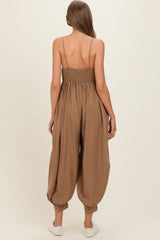 Mushroom Mineral Wash Sleeveless V-Neck Maternity Jumpsuit