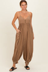 Mushroom Mineral Wash Sleeveless V-Neck Maternity Jumpsuit