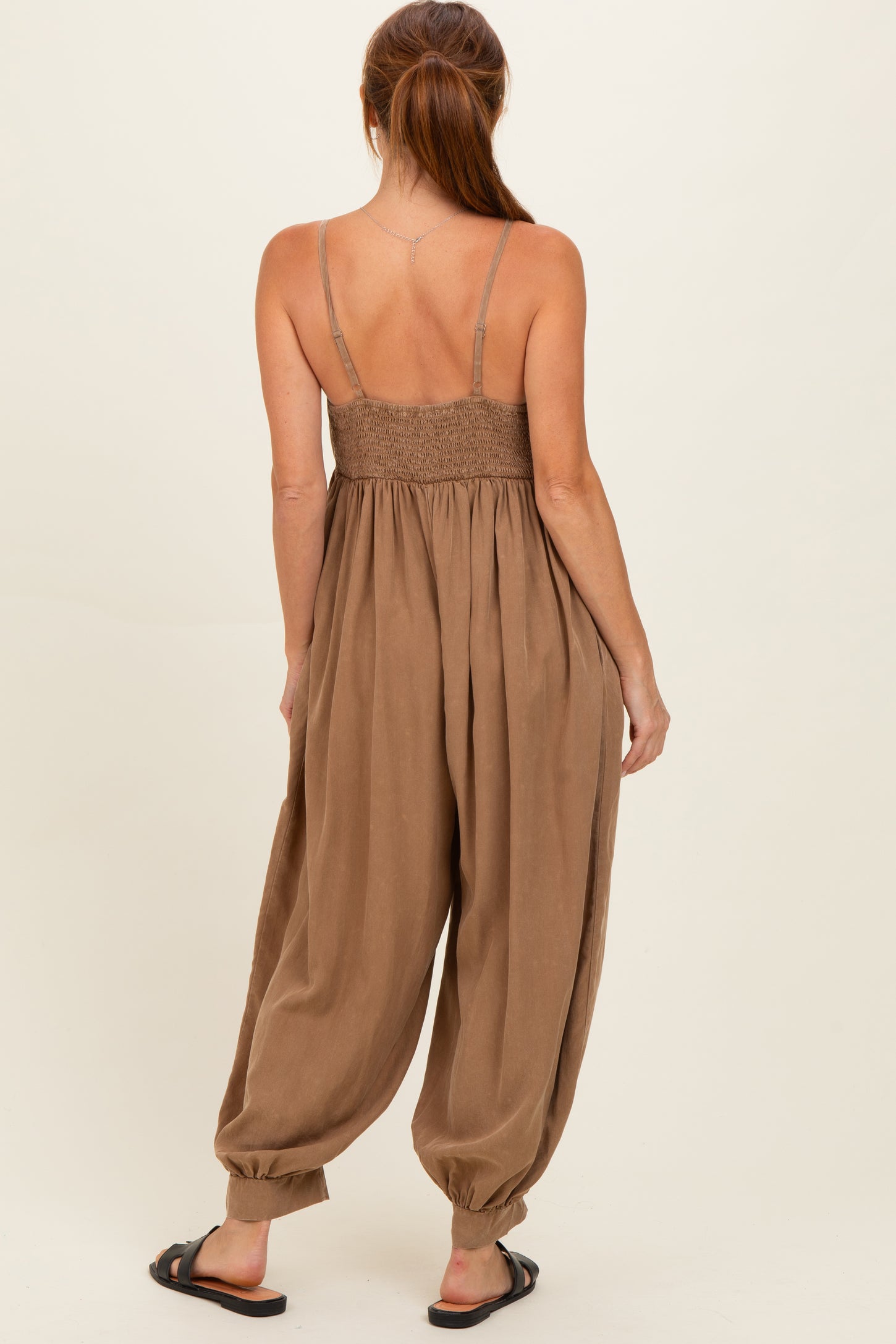 Mushroom Mineral Wash Sleeveless V-Neck Jumpsuit