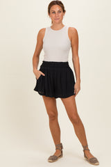 Black Soft Washed Elastic Waist Shorts