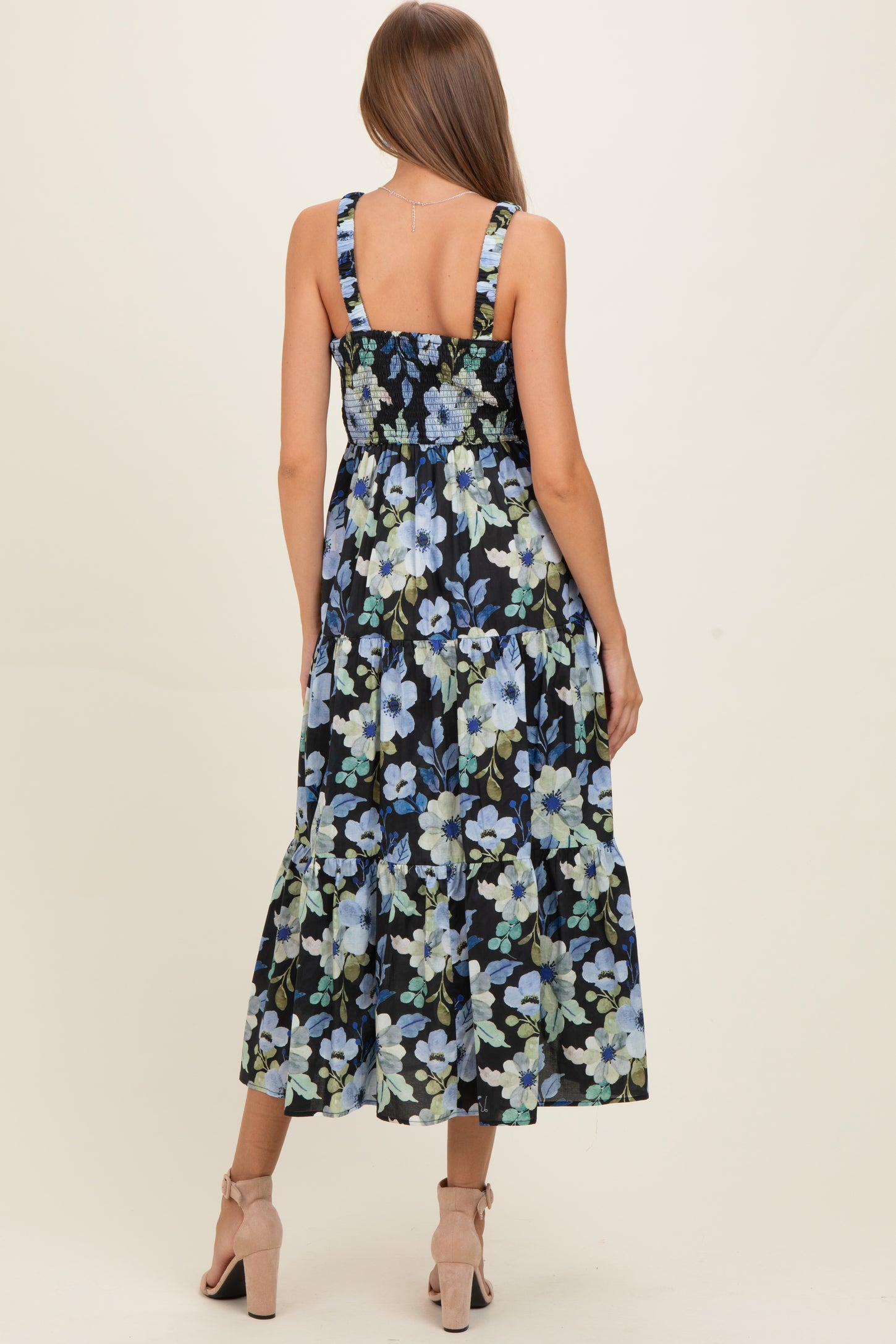 Black Floral Pleated Bust Tiered Maternity Maxi Dress PinkBlush Black Floral Pleated Bust Tiered Maternity Maxi Dress PinkBlush