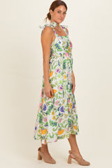 Lemongrass Floral Shoulder Tie Midi Dress