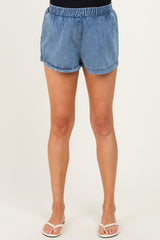Light Denim Elastic Waist Chambray Maternity Shorts