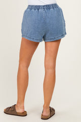 Light Denim Elastic Waist Chambray Shorts