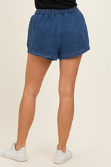 Dark Denim Elastic Waist Chambray Shorts
