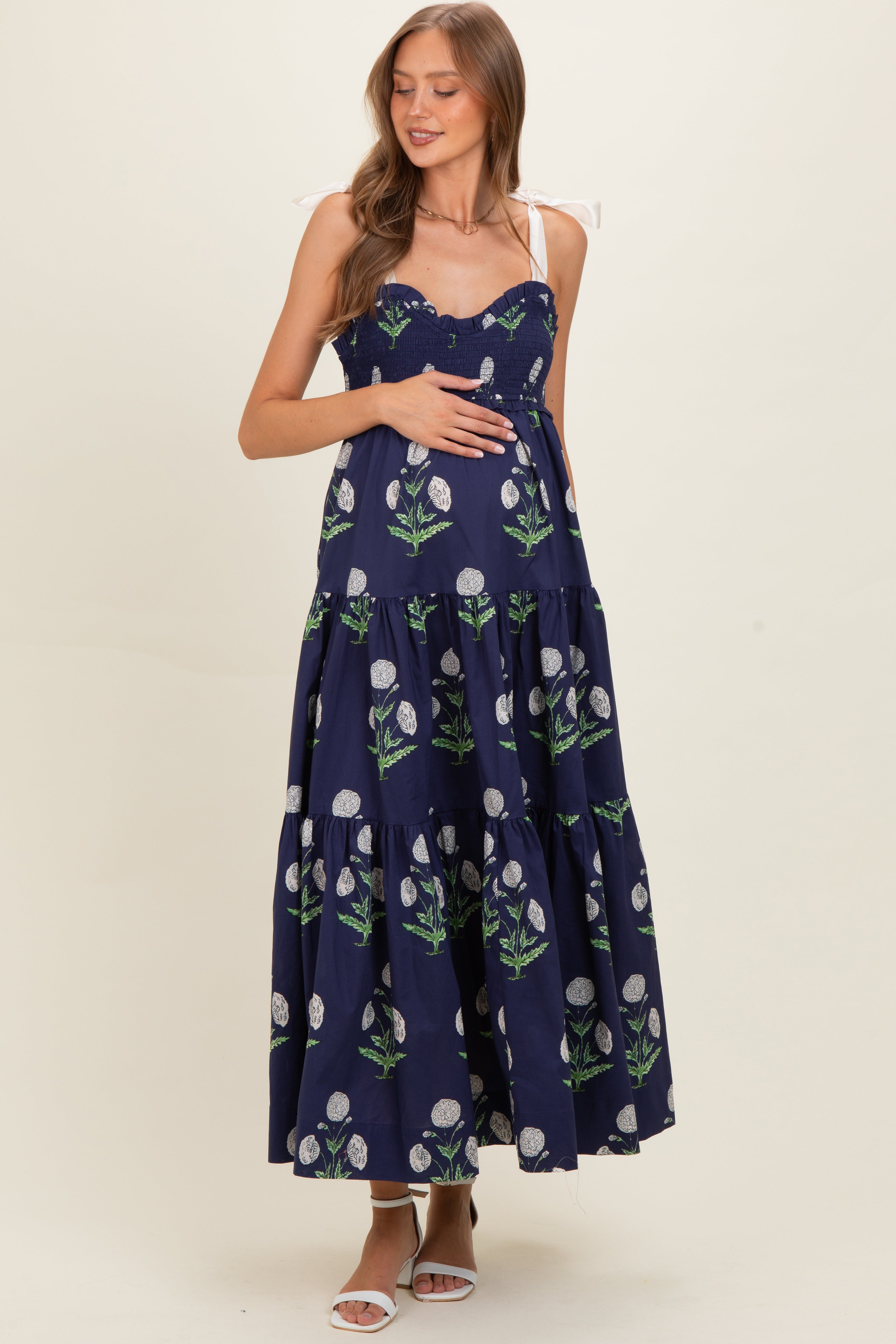 blue floral maternity maxi dress Harlow Maxi Dress in Light Blue Floral main image 0