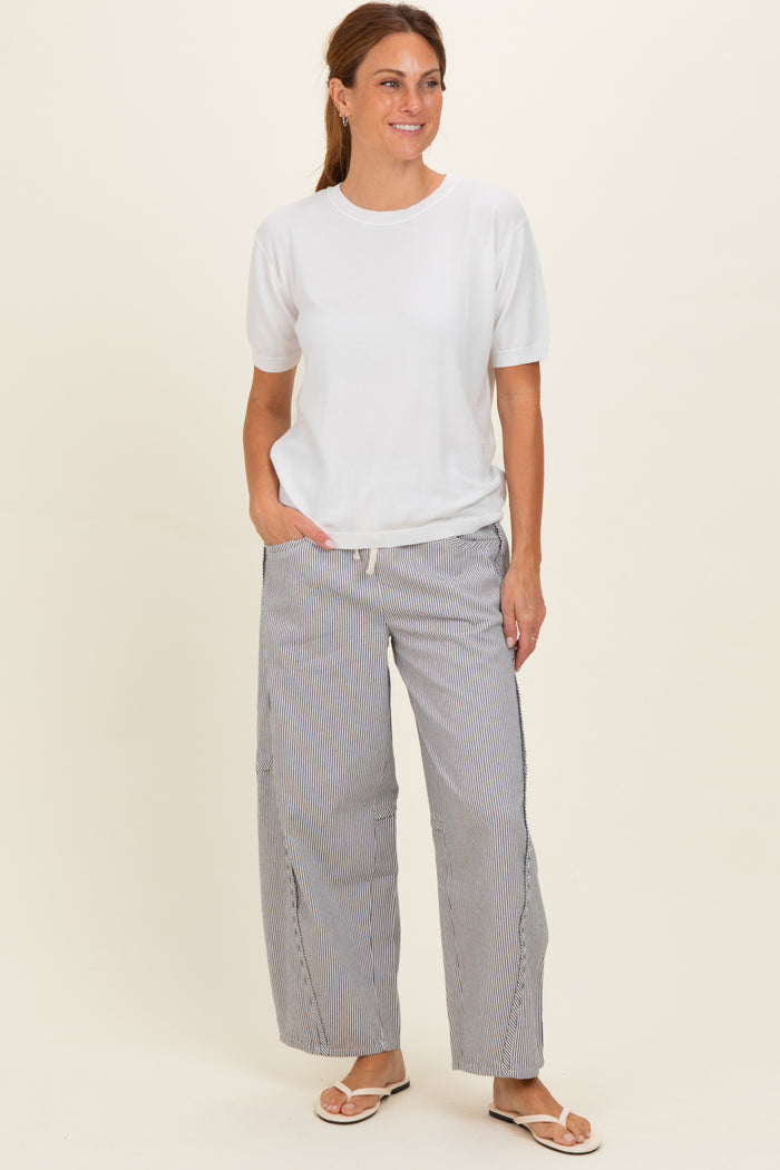 Off White Striped Relaxed Fit Maternity Pants