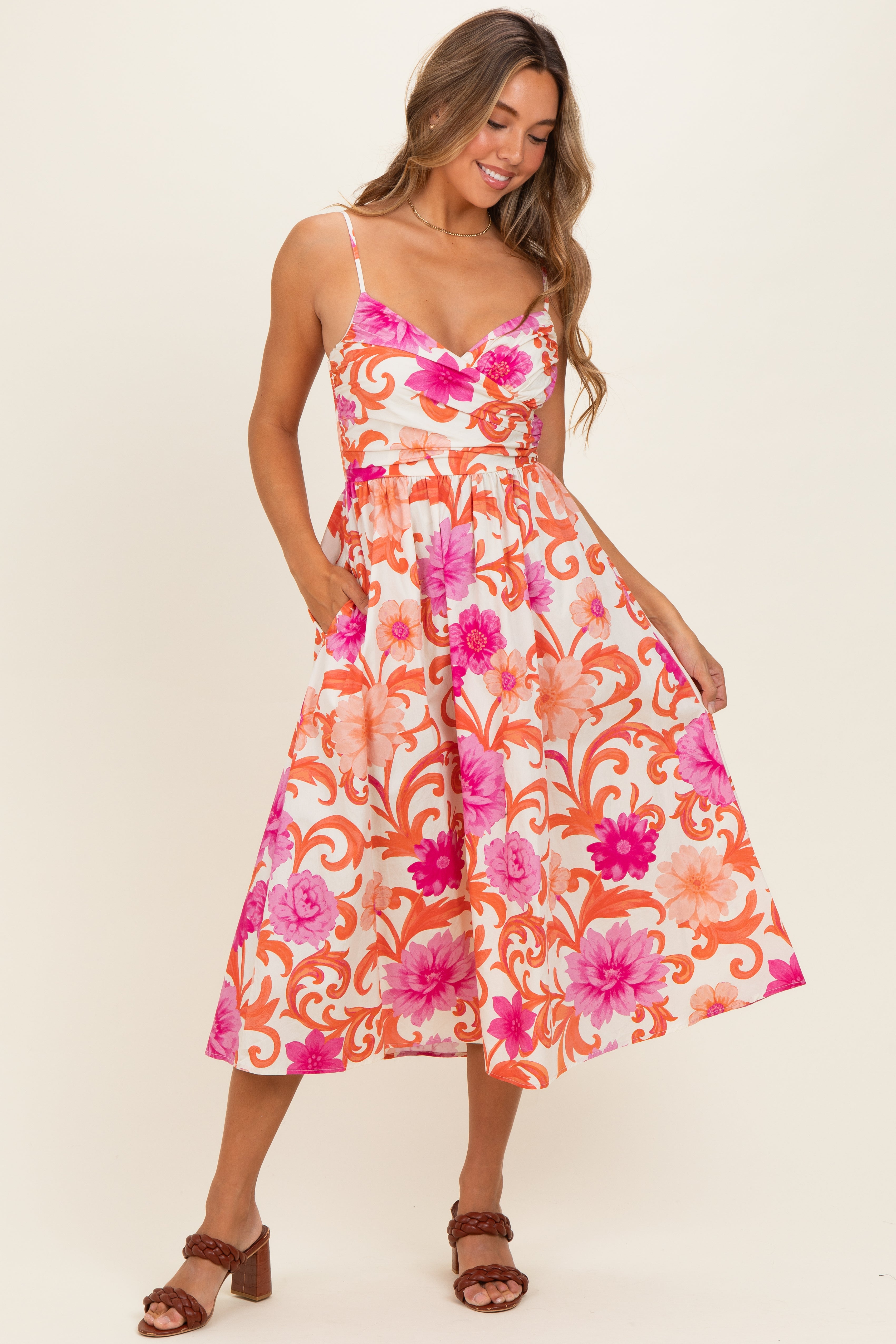floral wrap dress pink Floral Embellished Wrap Maxi Dress - Peony
