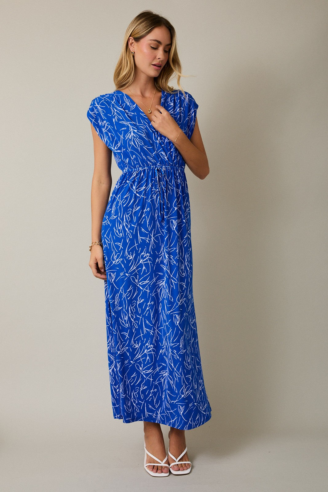 Royal Blue Printed Wrap Maxi Dress – PinkBlush