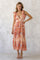 Peach Floral Plisse Shoulder Tie Dress