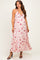 Pink Floral Shoulder Tie Ruffle Hem Maternity Maxi Dress
