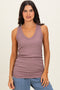 Dark Mauve Ribbed Sleeveless Ruched Tank Top