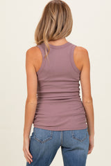 Dark Mauve Ribbed Sleeveless Ruched Maternity Tank Top