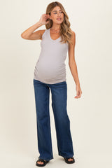 Dark Beige Ribbed Sleeveless Ruched Maternity Tank Top