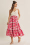 Cherry Red Floral Crochet Knit Top Floral Skirt Dress
