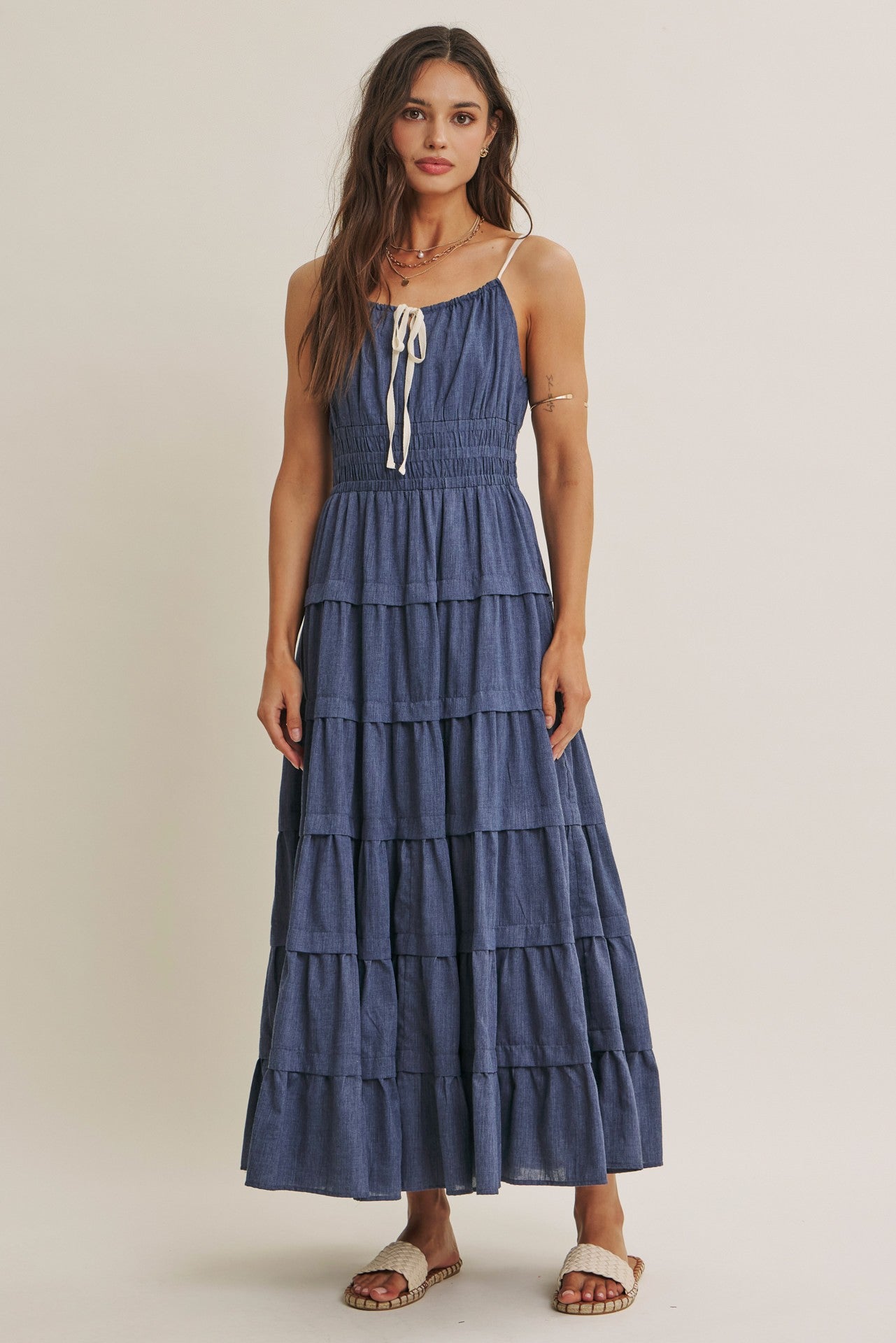 denim tiered maxi dress Women's Wrangler Skirt This tiered maxi dress is your new go Easel OVERSIZED Tiered Maxi Dress