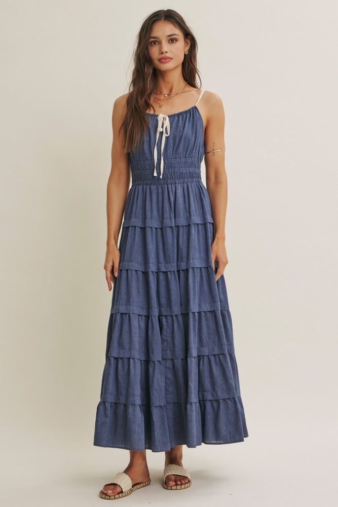 denim tiered maxi dress Mary Midi Dress
