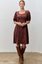 Brown Short Sleeve Lace Trim Dress