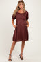 Brown Short Sleeve Lace Trim Maternity Dress
