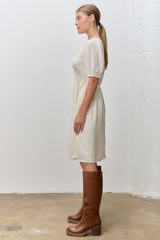 Cream Short Sleeve Lace Trim Dress