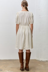 Cream Short Sleeve Lace Trim Dress