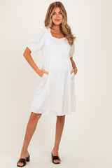 Cream Short Sleeve Lace Trim Maternity Dress