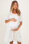Cream Short Sleeve Lace Trim Maternity Dress