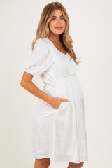 Cream Short Sleeve Lace Trim Maternity Dress