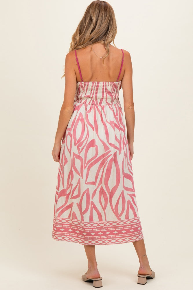 Pink Printed Front Tie Maternity Midi Dress