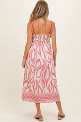 Pink Printed Front Tie Maternity Midi Dress